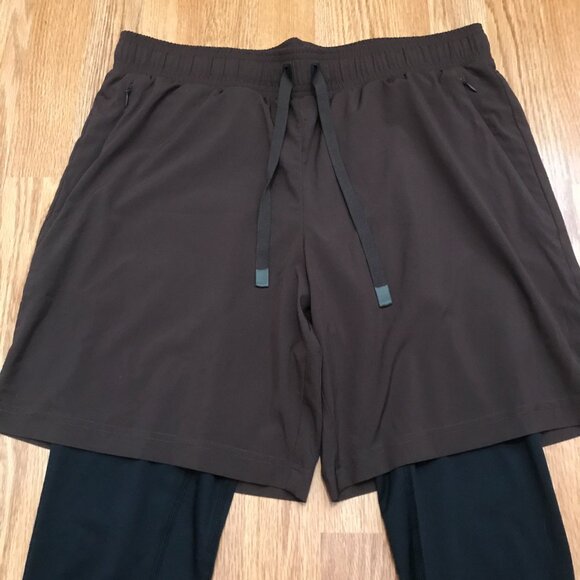 ALO Yoga Stability 2 in 1 Pants In Espresso Black Size M Leggings with Shorts - Picture 6 of 10